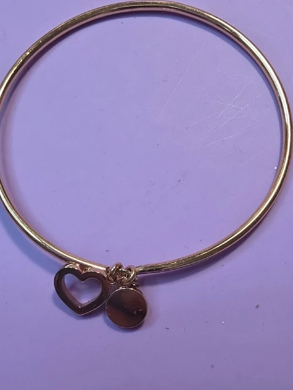 Michael Kors Gold-Tone Crystal Heart & Logo Charm Bangle